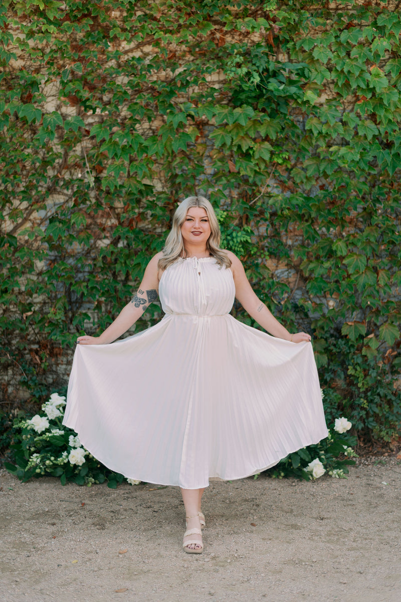 Quinn- Flowy Pleated Mid-Calf Midi Dress (Plus) – The Little Bride Dress Company