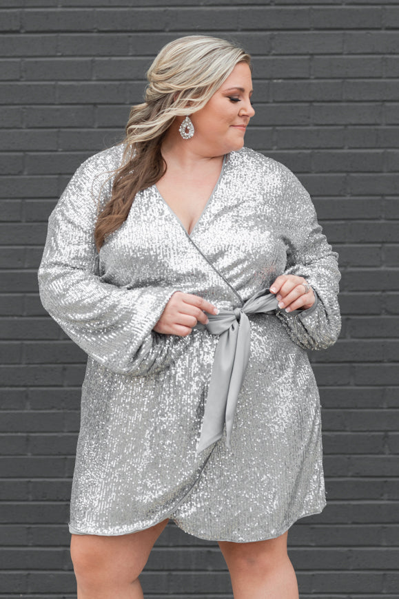 Brittany - Sequin Wrap Dress (Plus) The Little Bride Dress Company Brittany - Sequin Wrap Dress (Plus) The Little Bride Dress Company